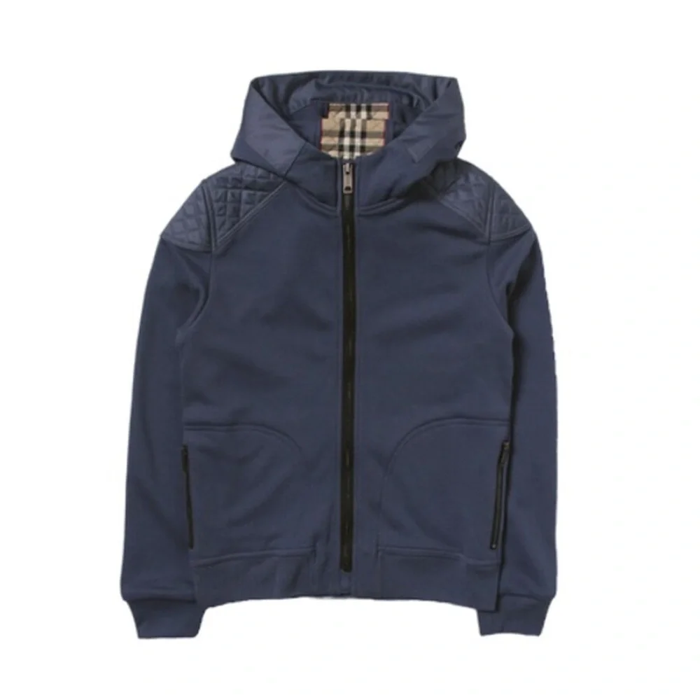 BURBERRY Nova Check Boys' Monogram Quilted Panel Cotton Hooded Jacket